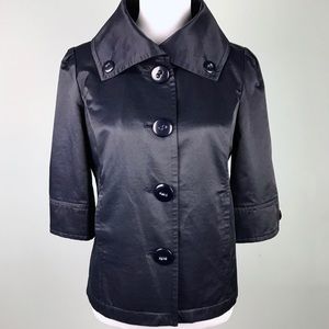 Revue Dark Blue Button Collar Jacket Size M Blazer Sheen Tailored Designer Retro